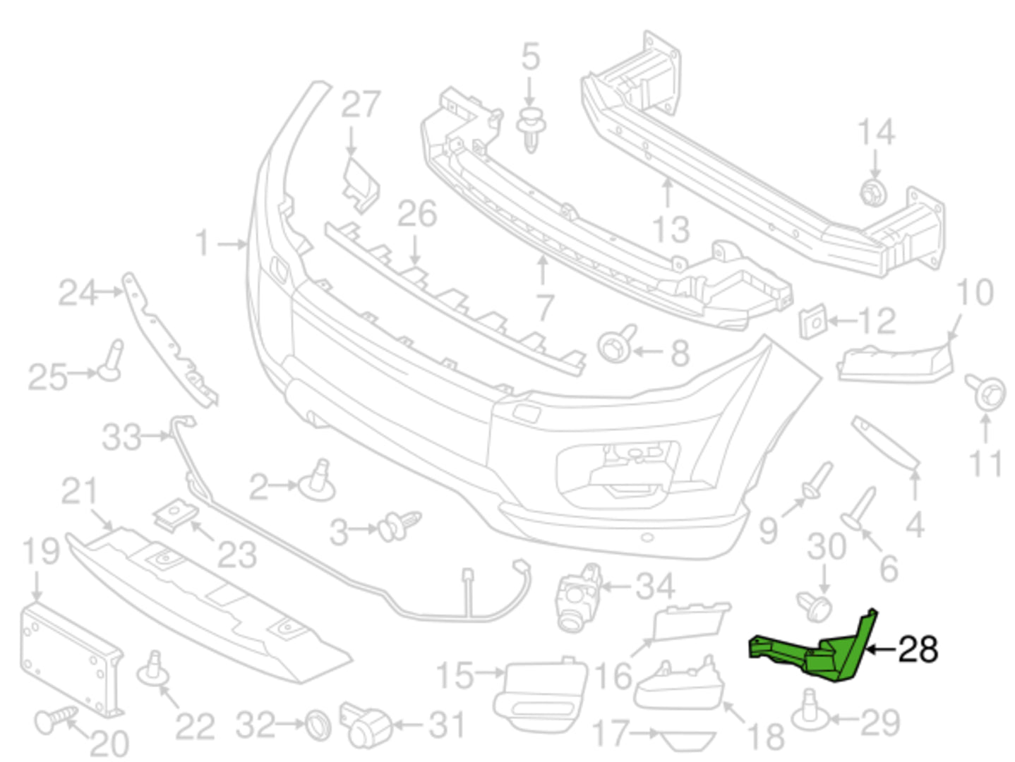 Chlapacz zderzaka prawy przód EVOQUE (L538) LR028550 Nowe